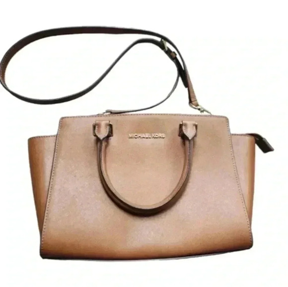 Michael Kors Selma Medium Saffiano Leather Crossbody Bag Cognac Brown Women's - Picture 5 of 15